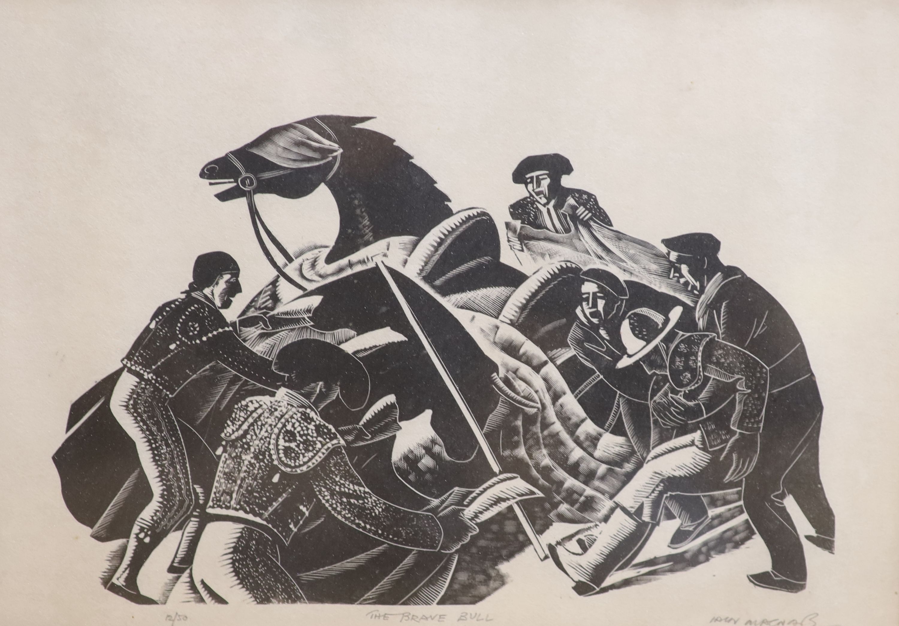 Iain Macnab (1890-1967), woodcut, 'The Brave Bull', signed in pencil, 12/50, 17 x 24cm